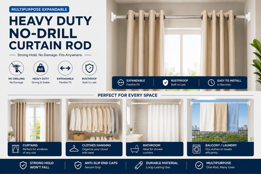 Multipurpose expandable | Heavy duty no-drill curtain rod
